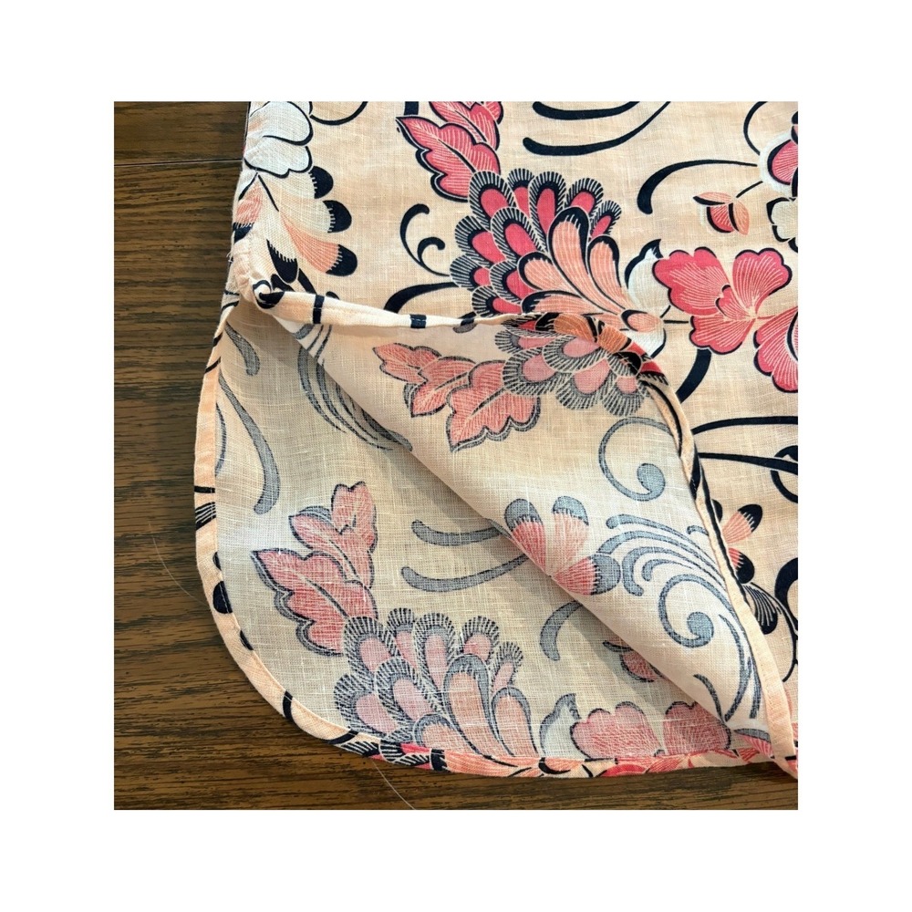 Chicos Women SZ 2 L=12/14 Peach Pink Floral No-Iron 3/4 Sleeve Button Down Shirt - Picture 4 of 10